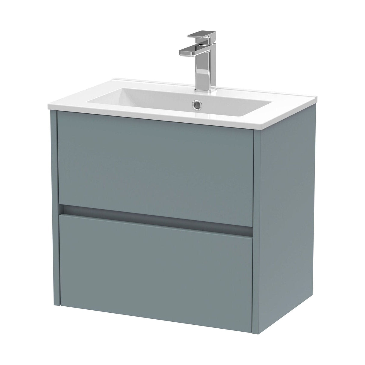 [BFED2304B] Chartley Contemporary 2 Drawer Wall Hung Vanity Unit with Minimalist Basin, Coastal Grey, 600mm - Cutout