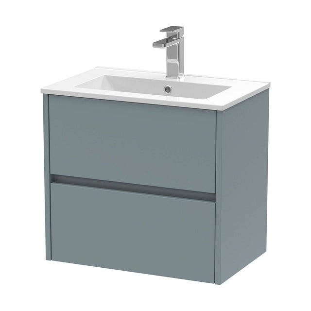 [BFED2304B] Chartley Contemporary 2 Drawer Wall Hung Vanity Unit with Minimalist Basin, Coastal Grey, 600mm - Cutout