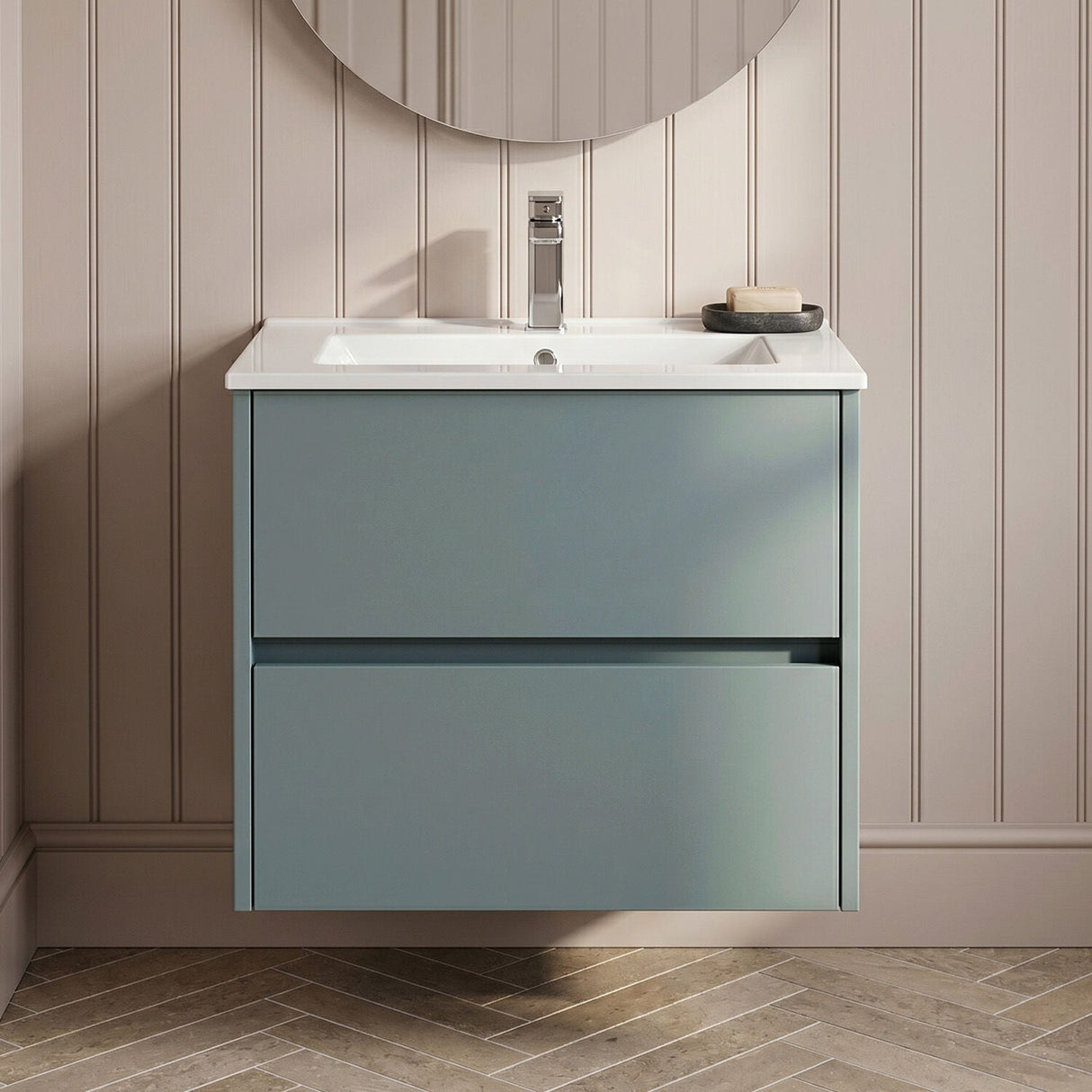 [BFED2304B] Chartley Contemporary 2 Drawer Wall Hung Vanity Unit with Minimalist Basin, Choice of Size and Colour - Silo