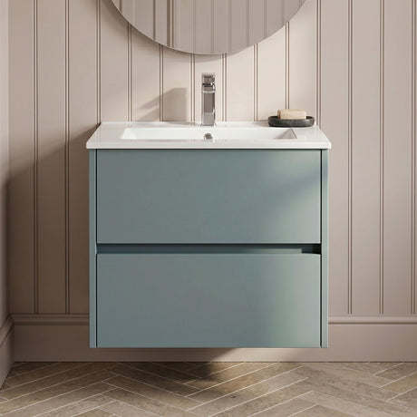 [BFED2304B] Chartley Contemporary 2 Drawer Wall Hung Vanity Unit with Minimalist Basin, Choice of Size and Colour - Silo