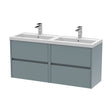 [BFED2304C] Chartley Contemporary 4 Drawer Wall Hung Vanity Unit with Double Basin, Coastal Grey, 1200mm - Cutout