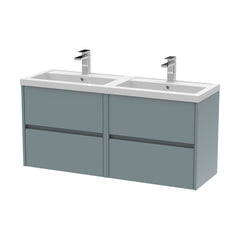 [BFED2304C] Chartley Contemporary 4 Drawer Wall Hung Vanity Unit with Double Basin, Coastal Grey, 1200mm - Cutout
