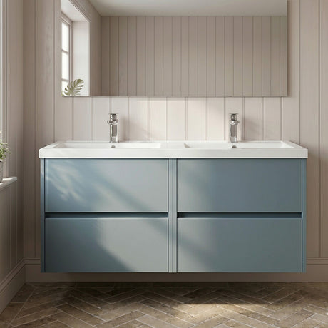 [BFED2304C] Chartley Contemporary 4 Drawer Wall Hung Vanity Unit with Double Basin, 1200mm, Choice of Colour - Silo