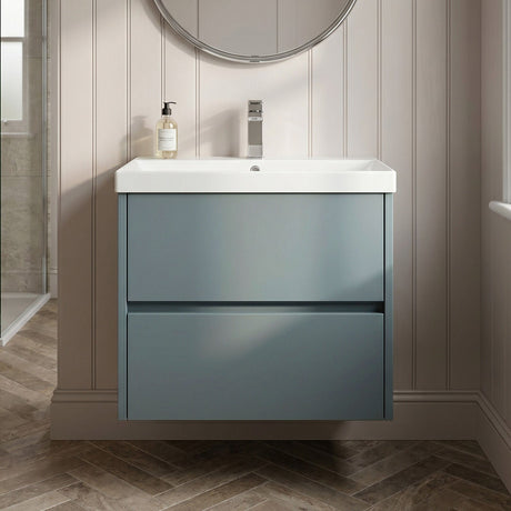 [BFED2304D] Chartley Contemporary 2 Drawer Wall Hung Vanity Unit with Thin Edge Basin, Choice of Size and Colour - Silo