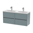 [BFED2304F] Chartley Contemporary 4 Drawer Wall Hung Vanity Unit with Double Basin, Coastal Grey, 1200mm - Cutout