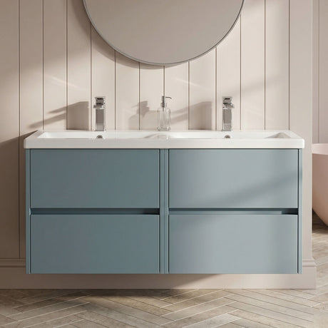 [BFED2304F] Chartley Contemporary 4 Drawer Wall Hung Vanity Unit with Double Basin, 1200mm, Choice of Colour - Silo