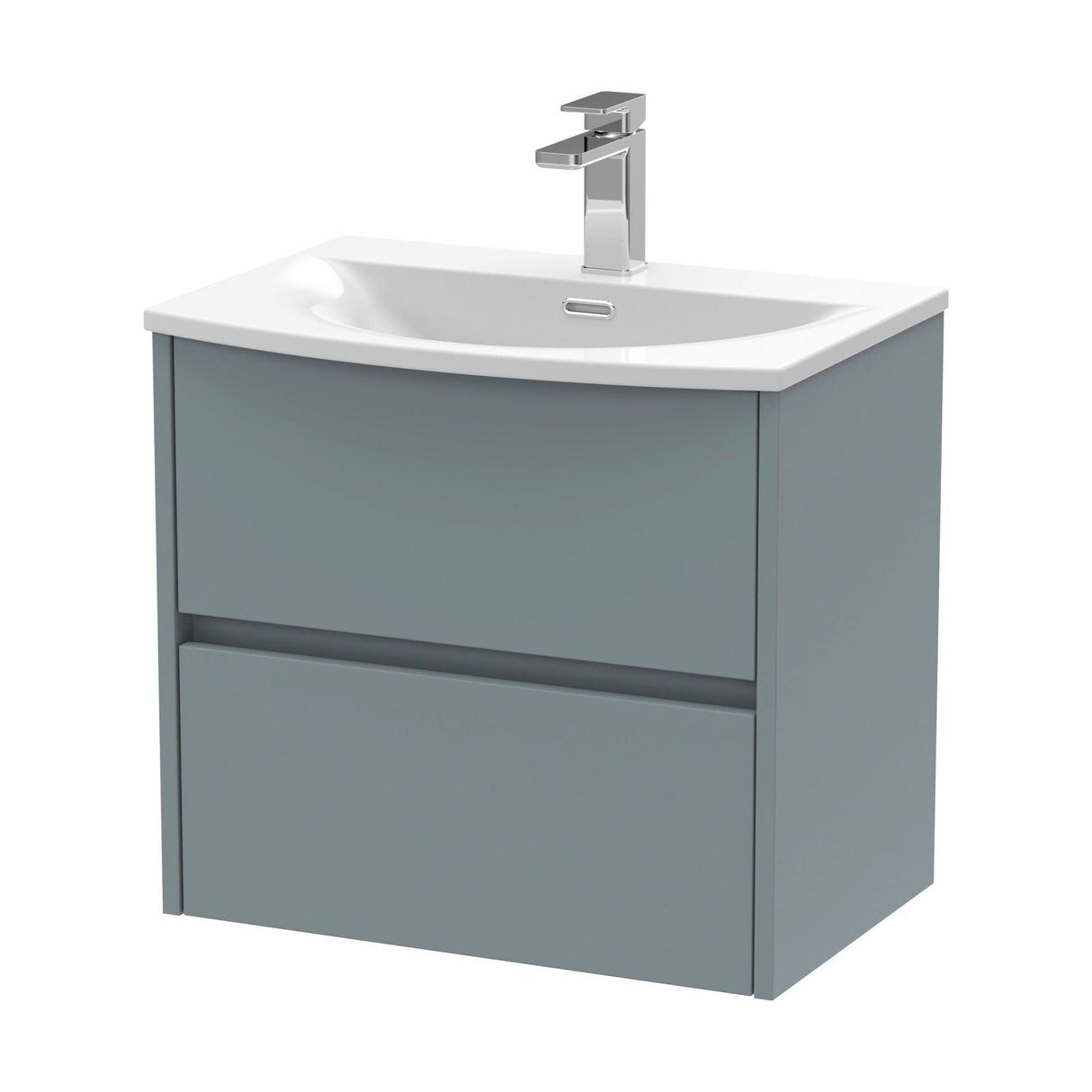 [BFED2304G] Chartley Contemporary 2 Drawer Wall Hung Vanity Unit with Curved Basin, Coastal Grey, 600mm - Cutout