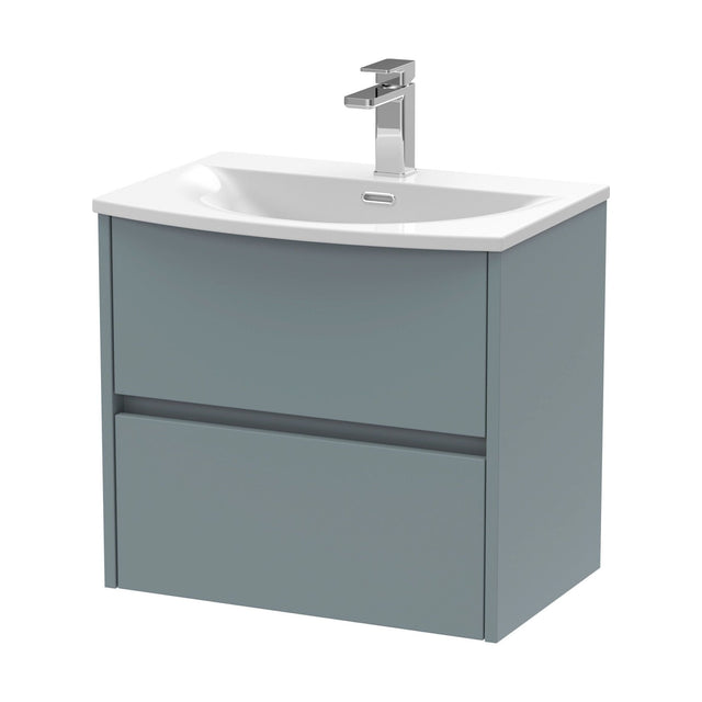 [BFED2304G] Chartley Contemporary 2 Drawer Wall Hung Vanity Unit with Curved Basin, Coastal Grey, 600mm - Cutout