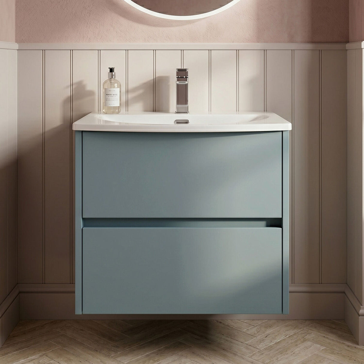 [BFED2304G] Chartley Contemporary 2 Drawer Wall Hung Vanity Unit with Curved Basin, Choice of Size and Colour - Silo