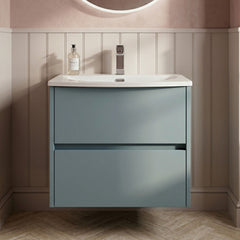 [BFED2304G] Chartley Contemporary 2 Drawer Wall Hung Vanity Unit with Curved Basin, Choice of Size and Colour - Silo