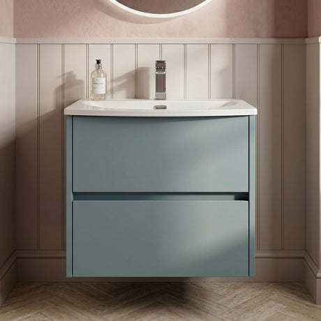 [BFED2304G] Chartley Contemporary 2 Drawer Wall Hung Vanity Unit with Curved Basin, Choice of Size and Colour - Silo