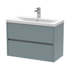 [BFED2306A] Square Wall Hung 2 Drawer Vanity Unit & Ceramic Basin, 800mm - Matt Coastal Grey - Cutout