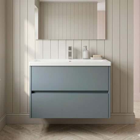[BFED2306A] Chartley Square Wall Hung 2 Drawer Vanity Unit & Ceramic Basin, 800mm, Choice of Finish - Silo