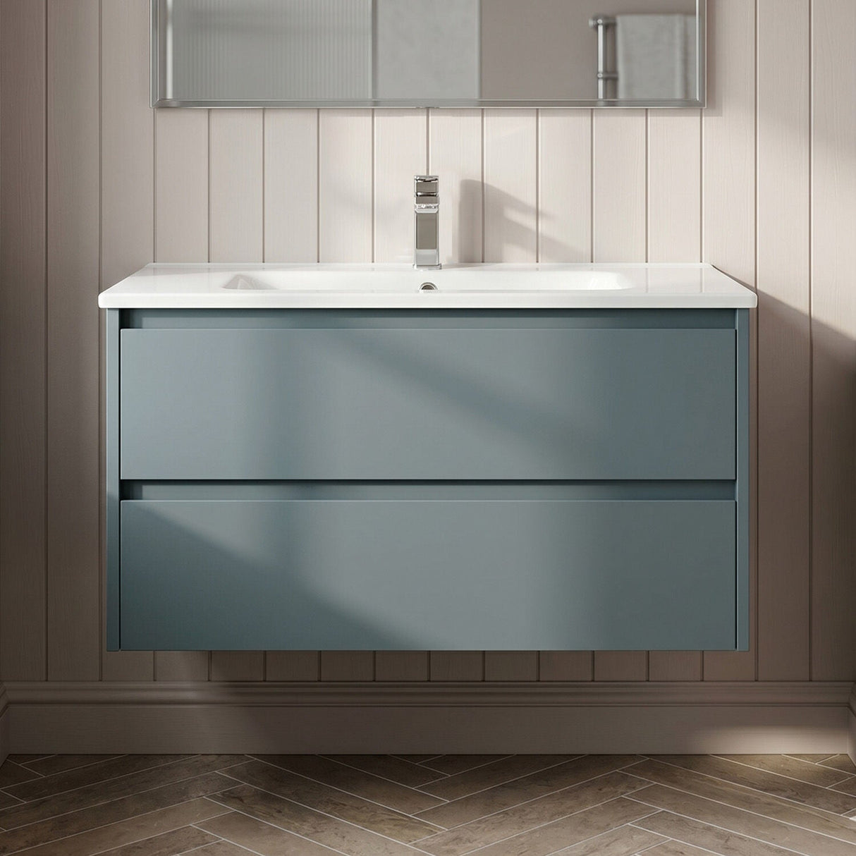 [BFED2306B] Chartley Contemporary 2 Drawer Wall Hung Vanity Unit with Minimalist Basin, Choice of Size and Colour - Silo