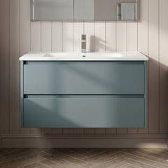 [BFED2306B] Chartley Contemporary 2 Drawer Wall Hung Vanity Unit with Minimalist Basin, Choice of Size and Colour - Silo