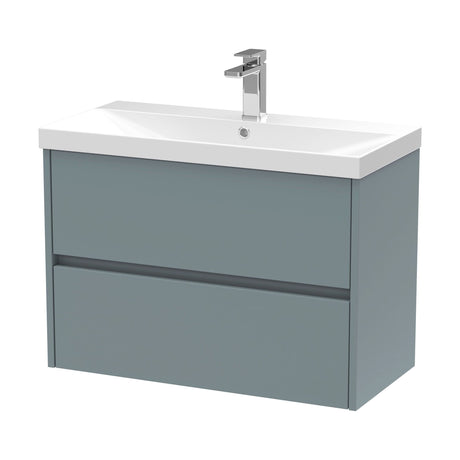 [BFED2306D] Chartley Contemporary 2 Drawer Wall Hung Vanity Unit with Thin Edge Basin, Coastal Grey, 800mm - Cutout