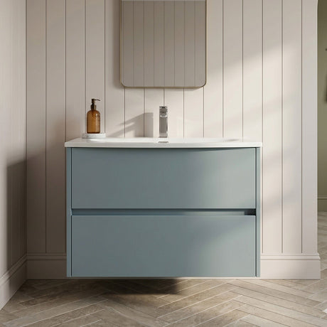 [BFED2306G] Chartley Contemporary 2 Drawer Wall Hung Vanity Unit with Curved Basin, Choice of Size and Colour - Silo