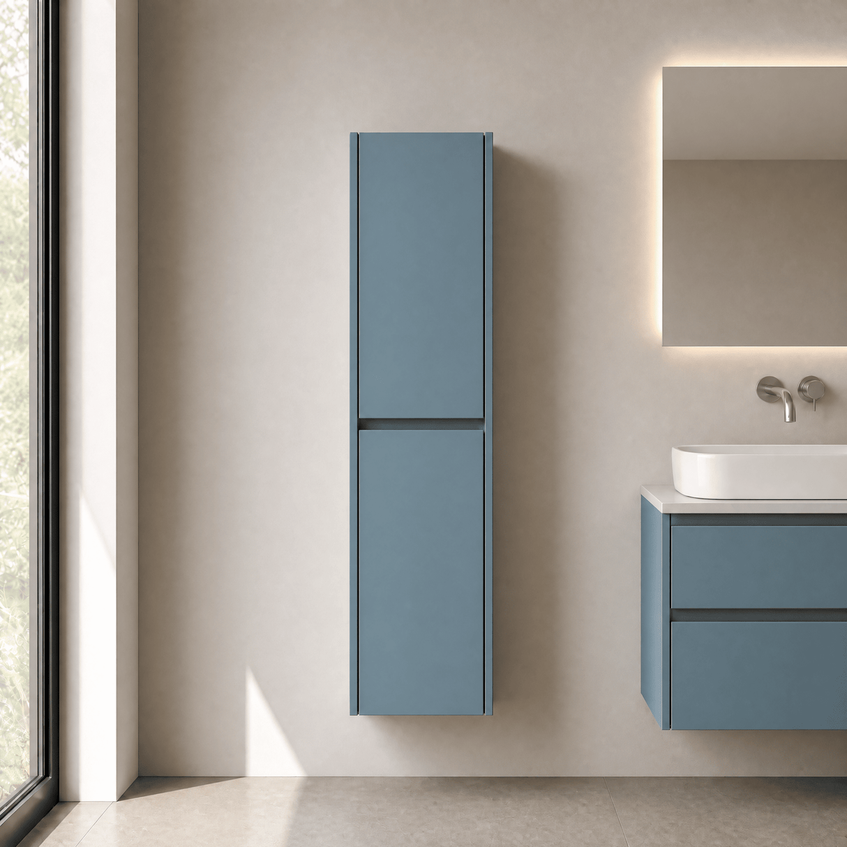 [BFED2362] Chartley Square Wall Hung 2 Door Tall Bathroom Unit, 350mm, Choice of Finish