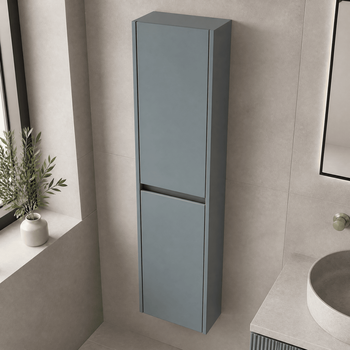 [BFED2362] Chartley Square Wall Hung 2 Door Tall Bathroom Unit, 350mm, Choice of Finish