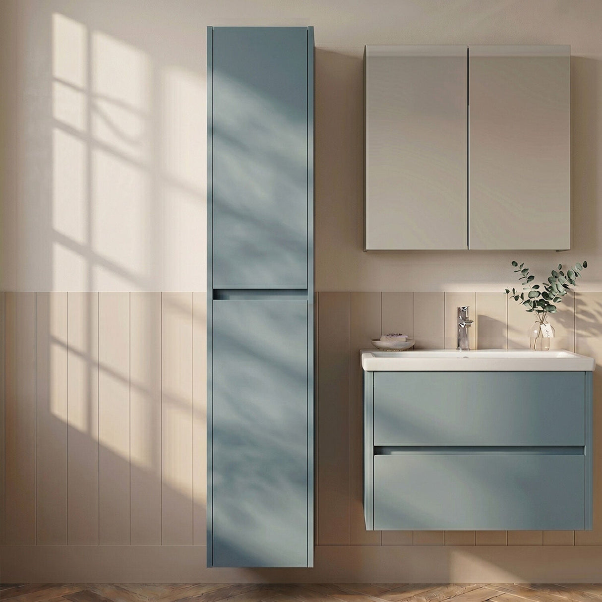 [BFED2362] Chartley Square Wall Hung 2 Door Tall Bathroom Unit, 350mm, Choice of Finish - Silo