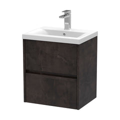 [BFED2602A] Square Wall Hung 2 Drawer Vanity Unit & Ceramic Basin, 500mm - Textured Matt Metallic Slate - Cutout
