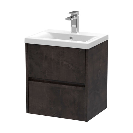 [BFED2602A] Square Wall Hung 2 Drawer Vanity Unit & Ceramic Basin, 500mm - Textured Matt Metallic Slate - Cutout