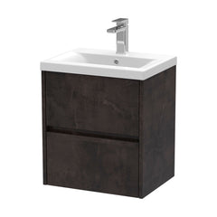 [BFED2602A] Chartley Edge Square Wall Hung 2 Drawer Vanity Unit & Ceramic Basin, 500mm, Choice of Finish - Cutout