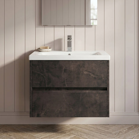 [BFED2602A] Chartley Edge Square Wall Hung 2 Drawer Vanity Unit & Ceramic Basin, 500mm, Choice of Finish - Silo