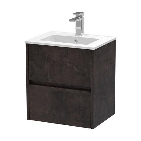 [BFED2602B] Chartley Contemporary 2 Drawer Wall Hung Vanity Unit with Minimalist Basin, Metallic Slate, 500mm - Cutout