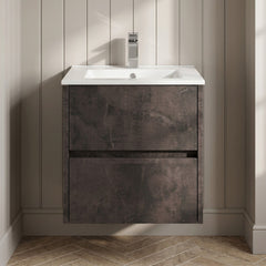 [BFED2602B] Chartley Contemporary 2 Drawer Wall Hung Vanity Unit with Minimalist Basin, Choice of Size and Colour - Silo