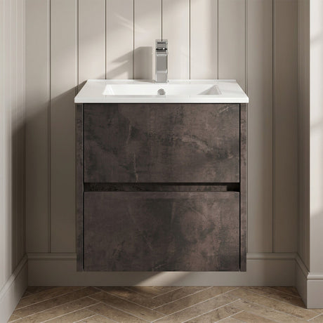 [BFED2602B] Chartley Contemporary 2 Drawer Wall Hung Vanity Unit with Minimalist Basin, Choice of Size and Colour - Silo