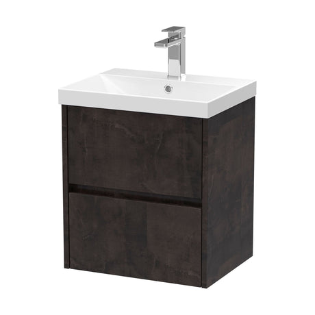 [BFED2602D] Chartley Contemporary 2 Drawer Wall Hung Vanity Unit with Thin Edge Basin, Metallic Slate, 500mm - Cutout