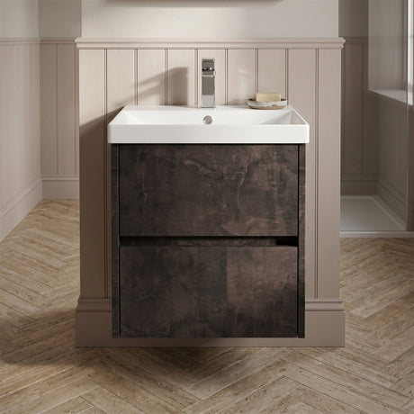 [BFED2602D] Chartley Contemporary 2 Drawer Wall Hung Vanity Unit with Thin Edge Basin, Choice of Size and Colour - Silo