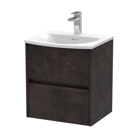 [BFED2602G] Chartley Contemporary 2 Drawer Wall Hung Vanity Unit with Curved Basin, Metallic Slate, 500mm - Cutout