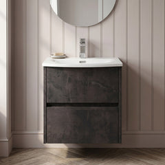 [BFED2602G] Chartley Contemporary 2 Drawer Wall Hung Vanity Unit with Curved Basin, Choice of Size and Colour - Silo