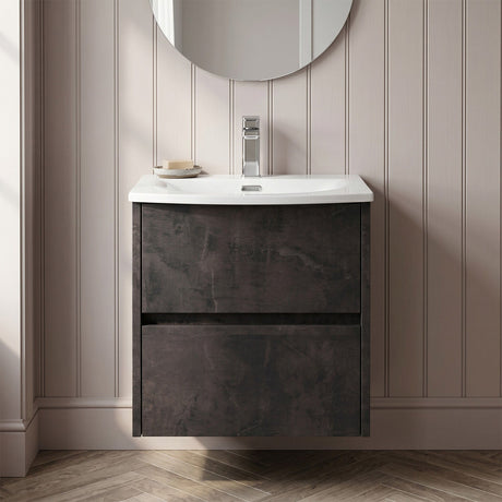 [BFED2602G] Chartley Contemporary 2 Drawer Wall Hung Vanity Unit with Curved Basin, Choice of Size and Colour - Silo