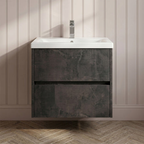 [BFED2604A] Chartley Square Wall Hung 2 Drawer Vanity Unit & Ceramic Basin, 600mm, Choice of Finish - Silo