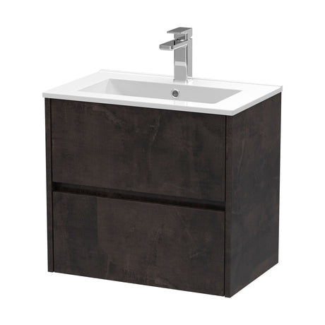 [BFED2604B] Chartley Contemporary 2 Drawer Wall Hung Vanity Unit with Minimalist Basin, Metallic Slate, 600mm - Cutout