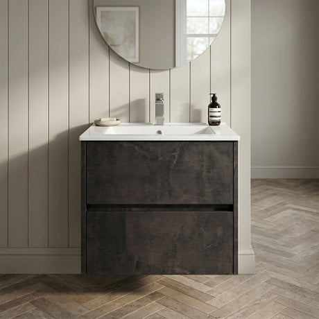 [BFED2604B] Chartley Contemporary 2 Drawer Wall Hung Vanity Unit with Minimalist Basin, Choice of Size and Colour - Silo
