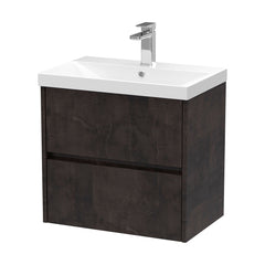 [BFED2604D] Chartley Contemporary 2 Drawer Wall Hung Vanity Unit with Thin Edge Basin, Metallic Slate, 600mm - Cutout