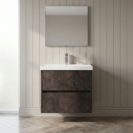 [BFED2604D] Chartley Contemporary 2 Drawer Wall Hung Vanity Unit with Thin Edge Basin, Choice of Size and Colour - Silo