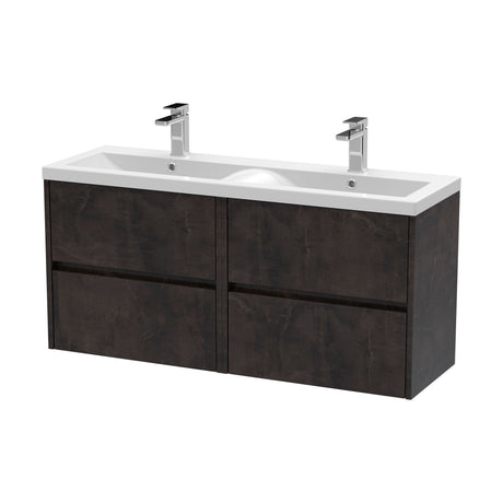 [BFED2604F] Chartley Contemporary 4 Drawer Wall Hung Vanity Unit with Double Basin, Metallic Slate, 1200mm - Cutout