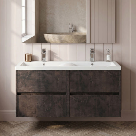 [BFED2604F] Chartley Contemporary 4 Drawer Wall Hung Vanity Unit with Double Basin, 1200mm, Choice of Colour - Silo