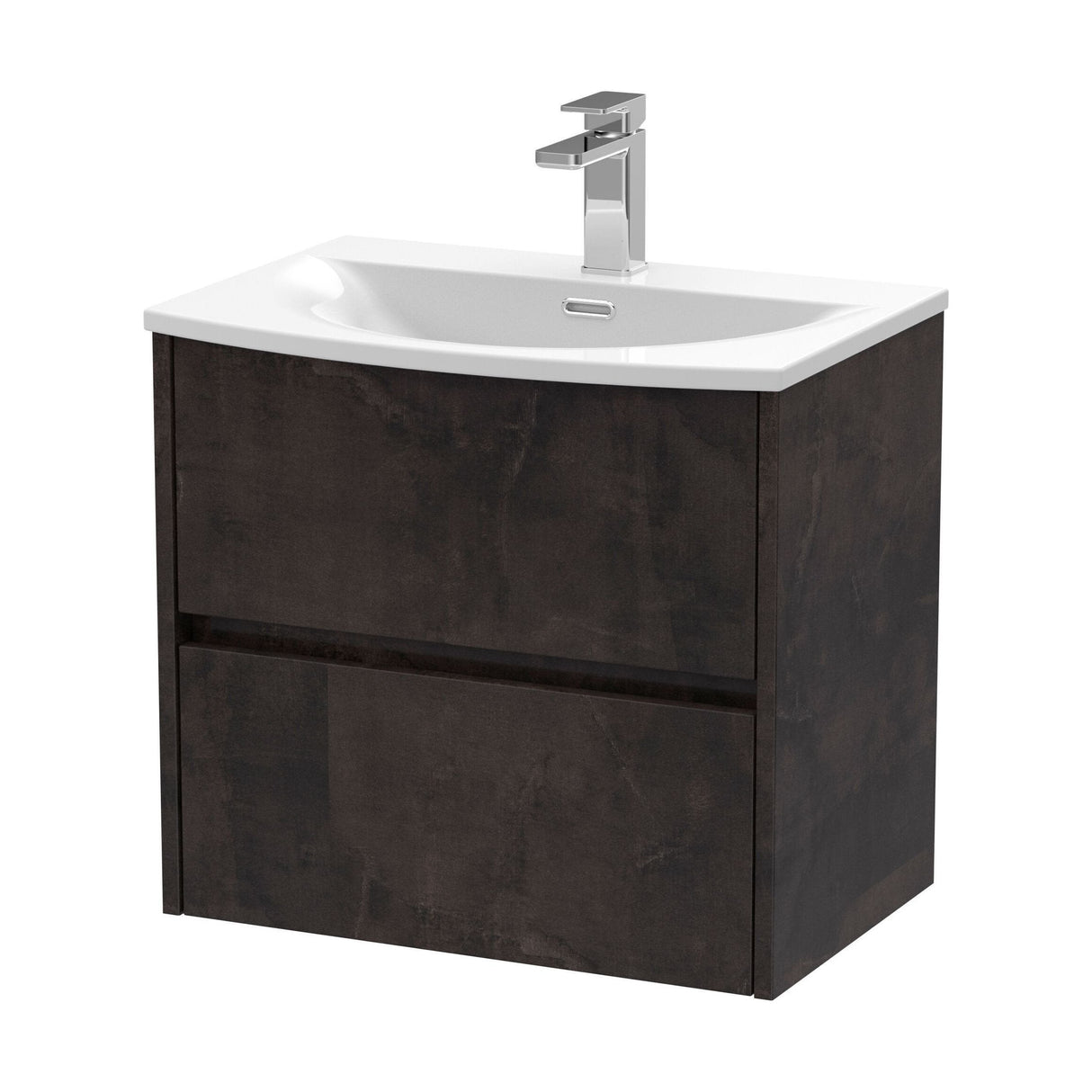 [BFED2604G] Chartley Contemporary 2 Drawer Wall Hung Vanity Unit with Curved Basin, Metallic Slate, 600mm - Cutout
