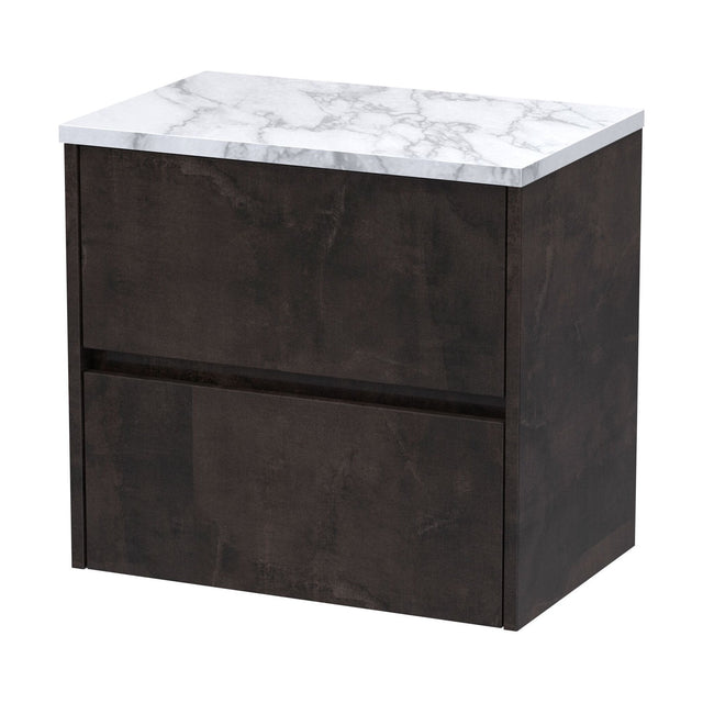 [BFED2604LCM] Chartley Contemporary 2 Drawer Wall Hung Vanity Unit with Laminate Worktop, Metallic Slate, 600mm - Cutout