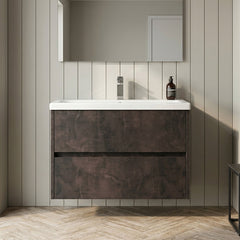 [BFED2606A] Chartley Square Wall Hung 2 Drawer Vanity Unit & Ceramic Basin, 800mm, Choice of Finish - Silo