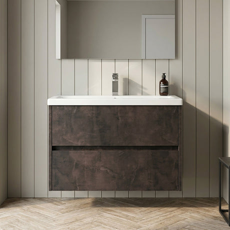 [BFED2606A] Chartley Square Wall Hung 2 Drawer Vanity Unit & Ceramic Basin, 800mm, Choice of Finish - Silo