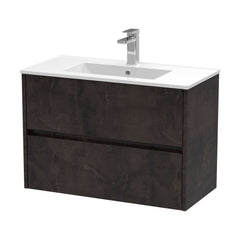 [BFED2606B] Chartley Contemporary 2 Drawer Wall Hung Vanity Unit with Minimalist Basin, Metallic Slate, 800mm - Cutout