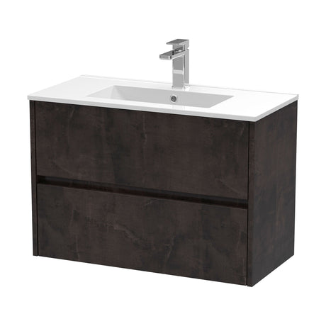 [BFED2606B] Chartley Contemporary 2 Drawer Wall Hung Vanity Unit with Minimalist Basin, Choice of Size and Colour - Cutout