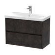 [BFED2606D] Chartley Contemporary 2 Drawer Wall Hung Vanity Unit with Thin Edge Basin, Metallic Slate, 800mm - Cutout